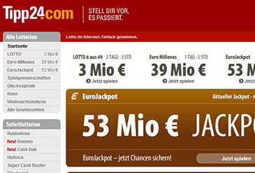 Startseite von Tipp24 in der Übersicht
